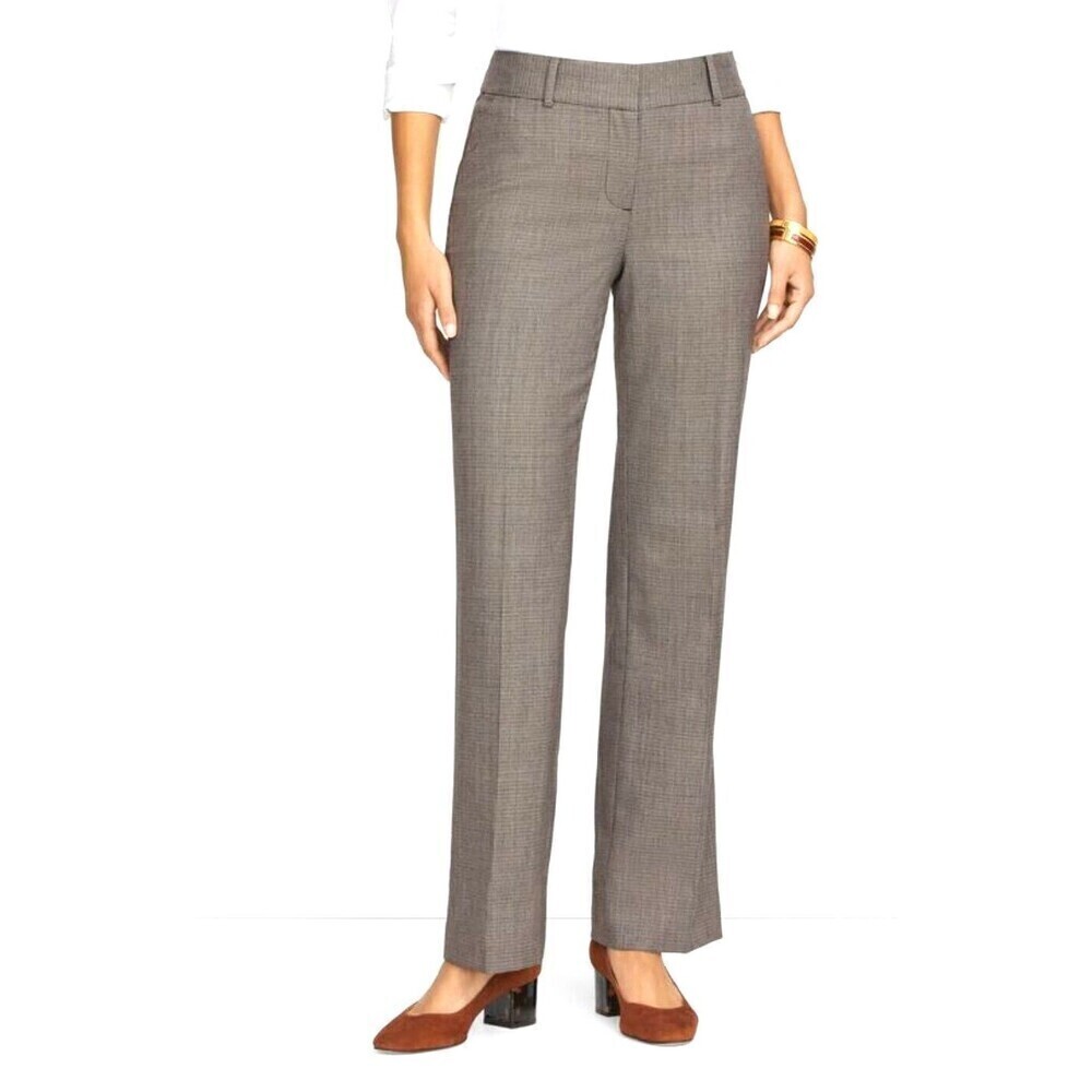 New Talbots Newport Pant Women Size 14 Brown Houndstooth Trouser Wool Blend T2